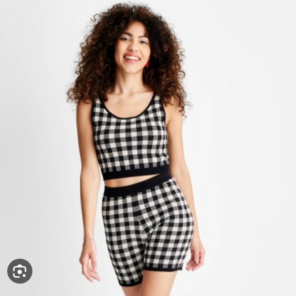 GINGHAM CHECK KNIT BIKER SHORTS SIZE MEDIUM NWT